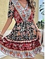 olcso Lezser ruhák-Női hétköznapi ruha A vonalú ruha Virágos Nyomtatott V-alakú Mini ruha Stílusos Etno Napi Randi Rövid ujjú Nyár