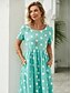 cheap Print Dresses-Women&#039;s Floral Polka Dot Pocket Print Crew Neck Midi Dress Daily Date Short Sleeve Summer Spring