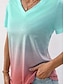 billiga T-shirts för damer-Dam T-shirt Nyans Färggradient Mönster Dagligen Helgen Vintage Mode Kortärmad V-hals Himmelsblå Sommar