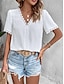 cheap Women&#039;s Blouses &amp; Shirts-Women&#039;s Shirt Blouse Plain Lace Daily Casual Short Sleeve V Neck White Summer