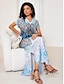 cheap Print Dresses-Women&#039;s Casual Dress Graphic Split Hem V Neck Maxi Dress Boho Vacation Short Sleeve Summer