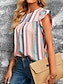 cheap Women&#039;s T-shirts-Women&#039;s T shirt Tee Striped Ruffle Print Daily Weekend Fashion Short Sleeve Round Neck Rainbow Summer