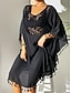 baratos Vestidos de renda branca-Mulheres Minivestido Vestido branco Vestido de renda Camisetão Vestido de verão Roupa de rua Básico Casual Férias Rua Feriado Normal Manga 3/4 Gola Redonda Preto Branco Azul Laranja Verão