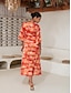 ieftine rochie casual cu imprimeu-Pentru femei Hem Maxi Rochie Maxi Roșu-aprins Manșon Jumate Umbre Imprimare Vară În V Rochii Vacanță S M L