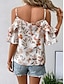 cheap Women&#039;s Blouses &amp; Shirts-Women&#039;s Shirt Blouse Floral Print Daily Vacation Casual Short Sleeve Cold Shoulder White Summer