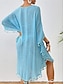 baratos Vestidos de renda branca-Mulheres Minivestido Vestido branco Vestido de renda Camisetão Vestido de verão Roupa de rua Básico Casual Férias Rua Feriado Normal Manga 3/4 Gola Redonda Preto Branco Azul Laranja Verão
