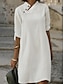 Χαμηλού Κόστους σχέδιο βαμβακερά &amp; λινά φορέματα-Γυναικεία Λευκό φόρεμα Φόρεμα πουκαμίσα Φόρεμα από βαμβακερό λινό Μίνι φόρεμα Κουμπί Στάμπα Βασικό Καθημερινά Όρθιος Γιακάς 3/4 Μήκος Μανικιού Καλοκαίρι Άνοιξη Μαύρο Λευκό Φλοράλ Σκέτο
