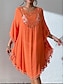 baratos Vestidos de renda branca-Mulheres Minivestido Vestido branco Vestido de renda Camisetão Vestido de verão Roupa de rua Básico Casual Férias Rua Feriado Normal Manga 3/4 Gola Redonda Preto Branco Azul Laranja Verão