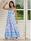 Χαμηλού Κόστους Print Φορέματα-Γυναικεία Φλοράλ Λεπτές Τιράντες Μακρύ φόρεμα Αμάνικο Καλοκαίρι