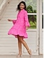 billiga enkla klänningar-Dam Vit klänning Mini klänning Spets Ihålig Grundläggande Ledigt Rund hals 3/4 ärm Rodnande Rosa Färg