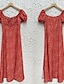 זול שמלות עם הדפס-בגדי ריקוד נשים שמלת קז&#039;ואל שמלה עם כיווץ במותן פרחוני מנוקד מפוצל דפוס צווארון מרובע שמלת מידי מסוגנן יום יומי יומי חופשה שרוולים קצרים קיץ
