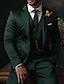 abordables Costumes Homme-Costumes de mariage pour hommes vert foncé 3 pièces, couleur unie, coupe slim, simple boutonnage, deux boutons, 2024