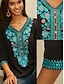 preiswerte Blusen und Hemden für Damen-Damen Bluse Blumen Täglich Bestickt Schwarz 3/4 Ärmel Boho V Ausschnitt Sommer Frühling