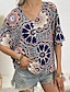 baratos T-Shirts de mulher-Mulheres Camiseta Floral Imprimir Diário Final de semana Moda Manga Curta Decote V Azul Real Verão