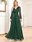 cheap Wedding Guest Dresses-A-Line Evening Gown Sparkle &amp; Shine Dress Formal Wedding Party Dress Floor Length Long Sleeve V Neck Chiffon with Sequin 2024