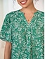 baratos Blusas e Camisas de mulher-Mulheres Camisa Social camisa Boho Blusa camponesa Floral Frufru Diário Férias Para Noite Elegante Boêmia Havaiana Mangas Evasê Manga Curta Gola Boba Verde Verão