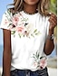voordelige Dames T-shirts-Dames T-shirt Bloemig Afdrukken Vakantie Weekend Modieus Korte mouw Ronde hals Blozend Roze Zomer