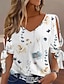 baratos Blusas e Camisas de mulher-Mulheres Camisa Social Blusa Floral Com Corte Imprimir Diário Férias Casual Manga Curta Decote V Branco Verão