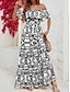 cheap Print Dresses-Women&#039;s Casual Dress Swing Dress A Line Dress Floral Ruffle Pocket Off Shoulder Long Dress Maxi Dress Stylish Casual Daily Date Short Sleeve Summer