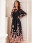 cheap Print Dresses-Women&#039;s Floral Graphic Print Tie Neck Long Dress Maxi Dress Long Sleeve Summer Spring