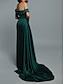 cheap Evening Dresses-Mermaid / Trumpet Evening Gown High Split Dress Formal Wedding Reception Court Train Sleeveless Off Shoulder Satin with Ruched Slit 2024