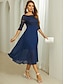 Χαμηλού Κόστους απλά φορέματα-Γυναικεία Φόρεμα σε γραμμή Α Μακρύ φόρεμα Σιφόν Δαντέλα Γιόκ Πάρτι Κομψό Επίσημο Χαμόγελο Μισό μανίκι Σκούρο μπλε Χρώμα
