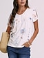 billige T-shirts til kvinde-Dame T-shirt Henley-skjorte Blomstret Ferie Weekend Knap Udskæring Trykt mønster Hvid Kortærmet Basale Rund hals