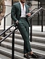 abordables Trajes de lino-Dark Green Men&#039;s Wedding Linen Suits Solid Colored 2 Piece Tailored Fit Single Breasted One-button 2024