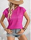 voordelige Dames eenvoudige tops-Dames T-shirt van kant Effen Modieus Korte mouw Strakke ronde hals Normale tops Vakantie Dagelijks Zak Zwart Wit Marine Blauw Fuchsia Zomer