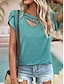 お買い得  レディースＴシャツ-女性用 Tシャツ 平織り 非対称 日常 ベーシック 近代の 半袖 Ｖネック ライトブルー 夏