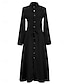baratos Vestidos de renda branca-Mulheres Vestido branco Vestido Longo Cordões Botão Encontro Férias Roupa de rua Maxi Colarinho Chinês Manga Longa Preto Branco Vermelho Cor