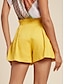 preiswerte Damenhosen-Gelbe Plissee-Shorts aus Leinen für Damen mit Doppelgürtel