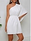 tanie proste sukienki-Damskie Biała sukienka Sukienka mini Odkryte plecy Randka Urlop Moda miejska Codzienny Na jedno ramię Rękaw 3/4 Czarny Biały Kolor