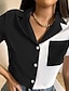 abordables Chemises Pour Femme-Femme Chemise Découpé Bloc de couleur Bouton Poche du quotidien Décontractées Manche Courte Col de Chemise Noir Eté