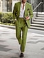 זול חליפות פשתן-חליפות פשתן לחתונה חאקי ירוק לגברים בצבע אחיד 2 חלקים בהתאמה אישית עם כפתור אחד 2024