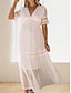 Недорогие простые платья-Жен. Белое платье Длинное платье Кружева Пэчворк Свидание Отпуск Элегантный стиль Уличный стиль V-образный вырез С короткими рукавами Белый Розовый Цвет