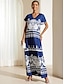 cheap Print Dresses-Women&#039;s Graphic V Neck Maxi Dress Short Sleeve Summer