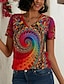 olcso Női pólók-Női Póló Grafika Nyomtatott Napi Hétvége Alap Neon és fényes Rövid ujjú V-alakú Rubin