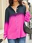 cheap Women&#039;s Blouses &amp; Shirts-Women&#039;s Shirt Blouse Color Gradient Button Print Casual Daily Basic Neon &amp; Bright Long Sleeve Shirt Collar Pink Spring Fall
