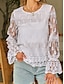 baratos Tops básicos de mulher-Camisa Social Blusa Mulheres Branco Tecido Renda Rua Diário Moda Decote Redondo Normal S