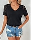 olcso Női pólók-Női Tunika Sima Csipke Napi Vakáció Divat Rövid ujjú V-alakú Fekete Nyár
