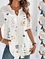 voordelige Damesblouses en -shirts-Dames Overhemd Blouse Bloemig nappi Uitknippen Afdrukken Dagelijks Vakantie Casual Korte mouw V-hals Zwart Zomer
