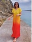 Χαμηλού Κόστους Print Φορέματα-Γυναικεία Βαμβάκι Καθημερινό φόρεμα Ombre Ουράνιο Τόξο Διχασμένος μηρός Λαιμόκοψη V Μακρύ Φόρεμα Μάξι Φόρεμα Τροπικό Διακοπές Κοντομάνικο Καλοκαίρι
