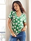 levne Dámská trička-Dámské Tričko Květinový Tisk Denní Dovolená Havajské Krátký rukáv Do V Trávová zelená Léto