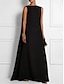 رخيصةأون فساتين عادية-نسائي فستان اسود فستان طويل ثنيات مناسب للحفلات أنيق عتيق رقبة عالية مدورة بدون كم أسود اللون
