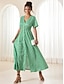 cheap Print Dresses-Women&#039;s Floral Maxi Dress Green Chiffon A Line Dress Tiered V Neck Hawaiian BeachVacation Short Sleeve Button Summer