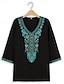 voordelige Damesblouses en -shirts-Dames Blouse Bloemig Geborduurd Dagelijks Boho 3/4 mouw V-hals Zwart Zomer Lente