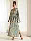 cheap Print Dresses-Women&#039;s Graphic Geometric Ruched V Neck Flutter Sleeve Maxi Dress 3/4 Length Sleeve Summer