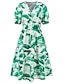 ieftine Rochii casual florale-Pentru femei Rochii Midi Rochie casual Rochie leagăn Rochie A line Rochie de vară Stilat Casual Vacanță Zilnic Dată Fit regulat Floral Manșon scurt În V Albastru piscină Trifoi Vară