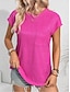voordelige Dames eenvoudige tops-Dames T-shirt van kant Effen Modieus Korte mouw Strakke ronde hals Normale tops Vakantie Dagelijks Zak Zwart Wit Marine Blauw Fuchsia Zomer